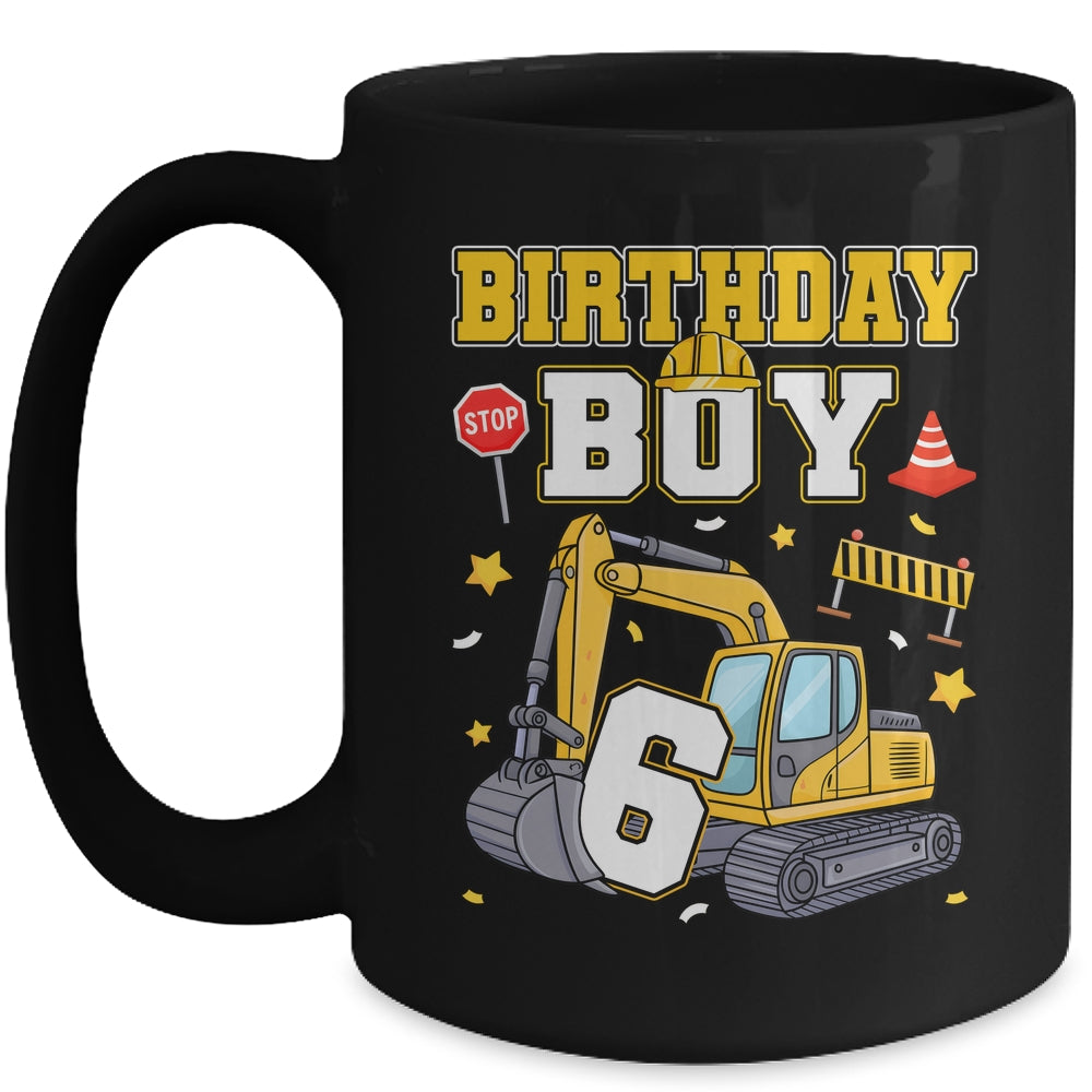 6th Birthday Boy 6 Years Old Excavator Three Decorations Mug | teecentury