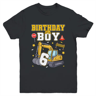 6th Birthday Boy 6 Years Old Excavator Three Decorations Youth Shirt | teecentury