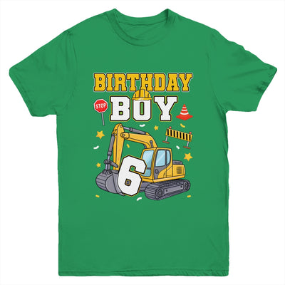 6th Birthday Boy 6 Years Old Excavator Three Decorations Youth Shirt | teecentury