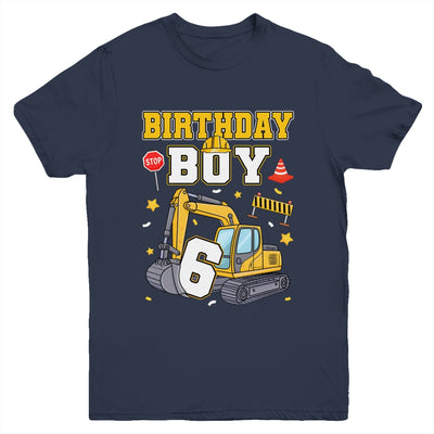 6th Birthday Boy 6 Years Old Excavator Three Decorations Youth Shirt | teecentury