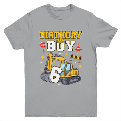 6th Birthday Boy 6 Years Old Excavator Three Decorations Youth Shirt | teecentury