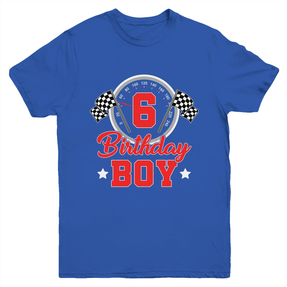 6th Birthday Boy Race Car Birthday Racing Car Flag Youth Shirt | teecentury