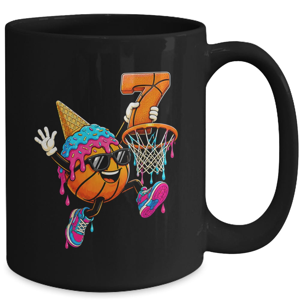 7Th Birthday Basketball Drip Ice Cream 7 Years Old Boys Kids Mug | teecentury