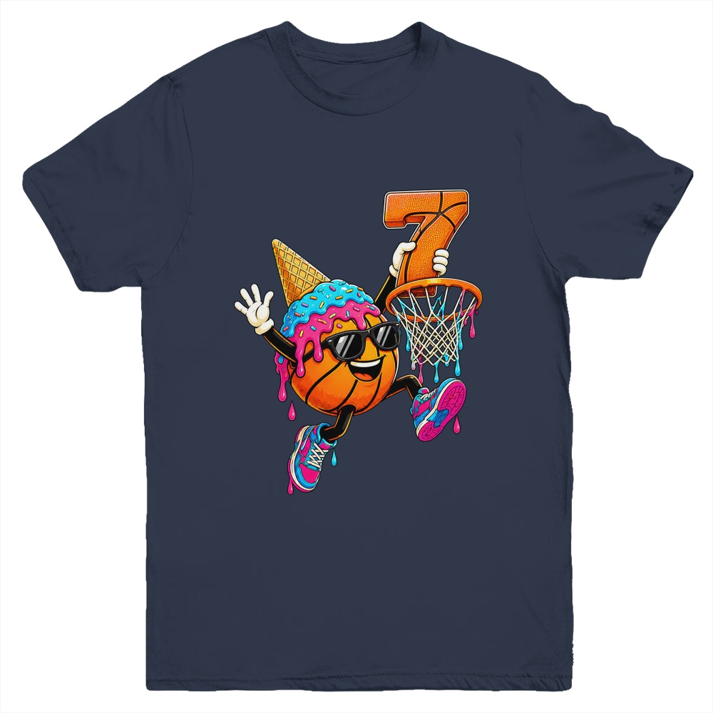 7Th Birthday Basketball Drip Ice Cream 7 Years Old Boys Kids Youth Shirt | teecentury