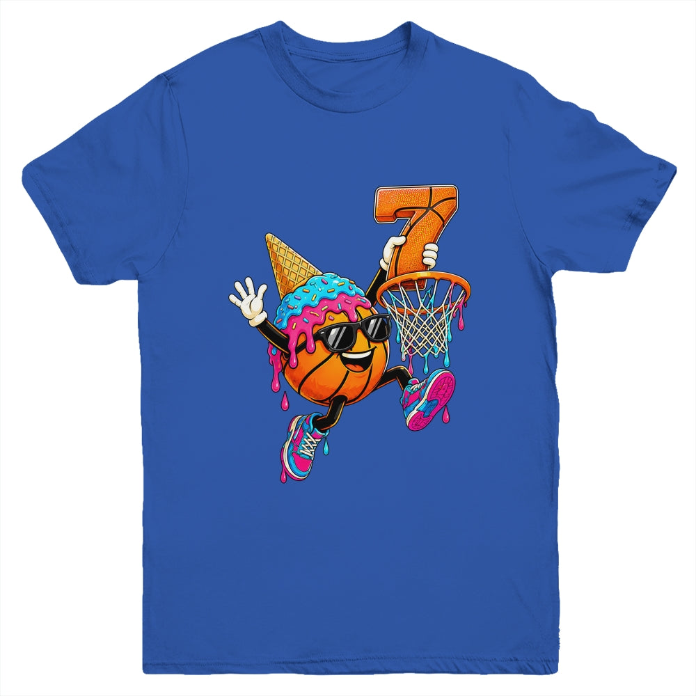 7Th Birthday Basketball Drip Ice Cream 7 Years Old Boys Kids Youth Shirt | teecentury
