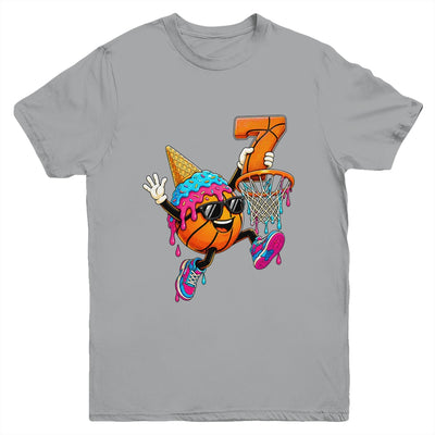 7Th Birthday Basketball Drip Ice Cream 7 Years Old Boys Kids Youth Shirt | teecentury