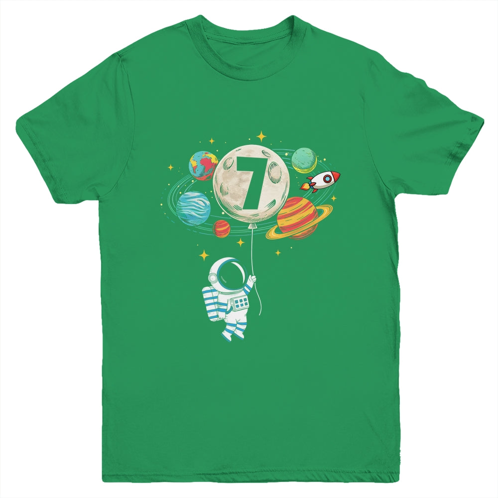 7 Years Old Birthday Boy Astronaut Space 7th Birthday Youth Shirt | teecentury