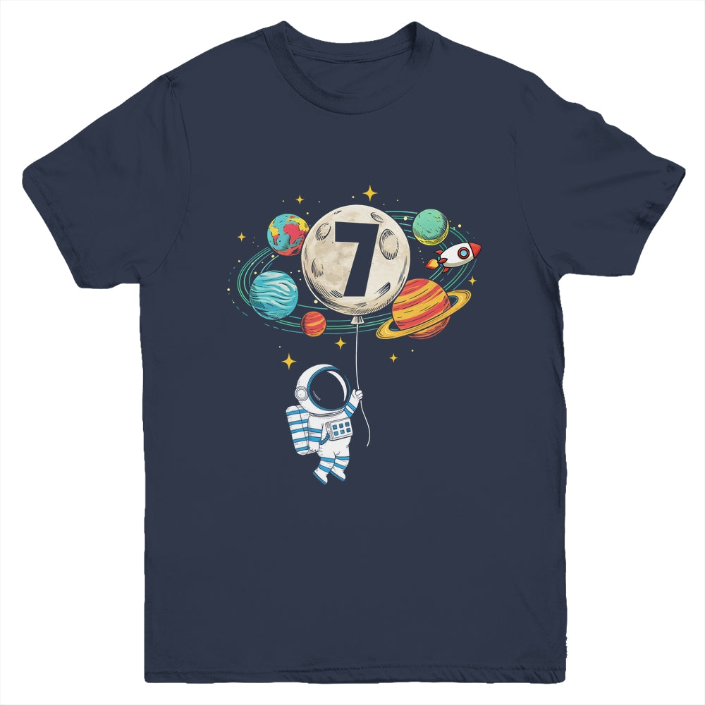 7 Years Old Birthday Boy Astronaut Space 7th Birthday Youth Shirt | teecentury