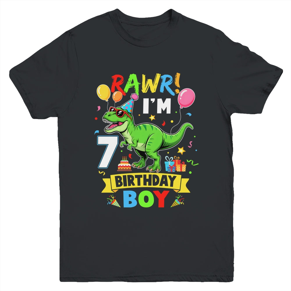 7 Years Old Boy 7th Birthday Boy T Rex Dinosaur Youth Shirt | teecentury
