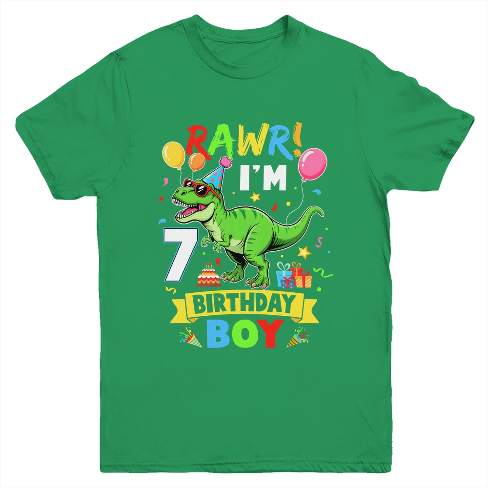 7 Years Old Boy 7th Birthday Boy T Rex Dinosaur Youth Shirt | teecentury