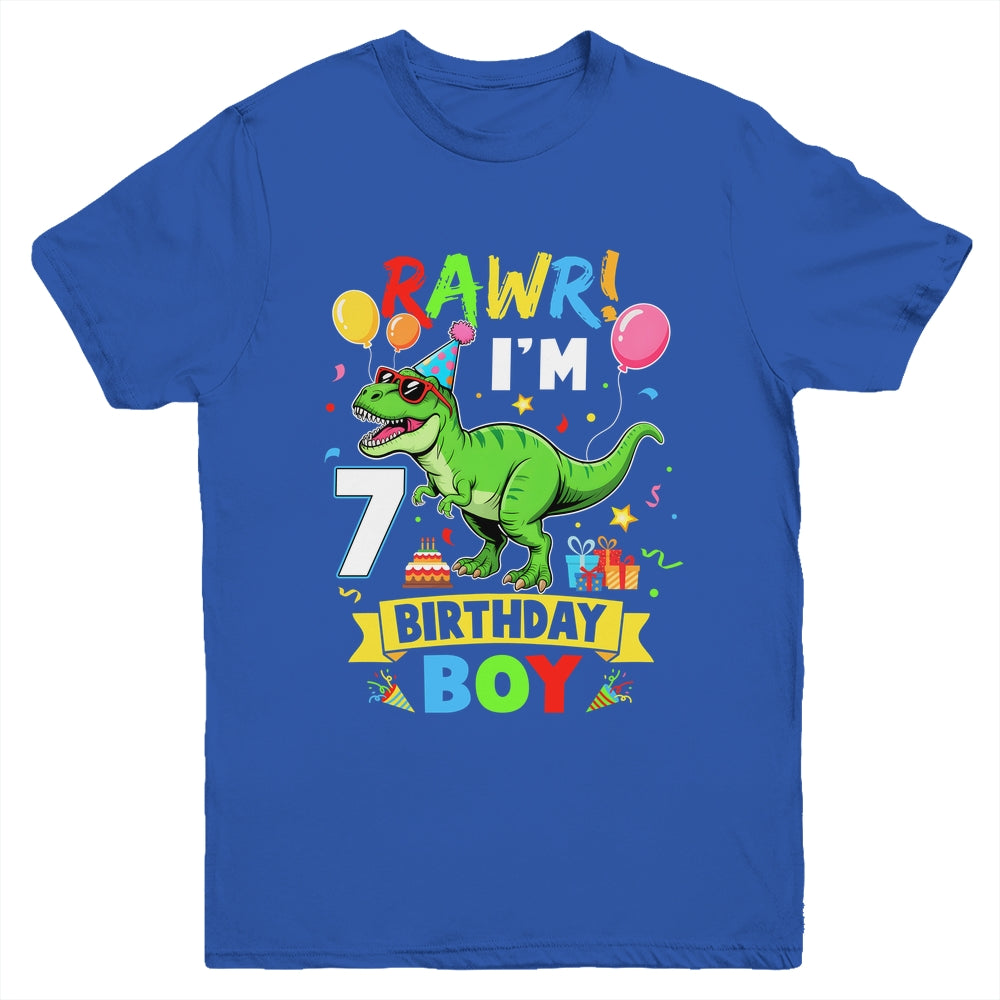 7 Years Old Boy 7th Birthday Boy T Rex Dinosaur Youth Shirt | teecentury