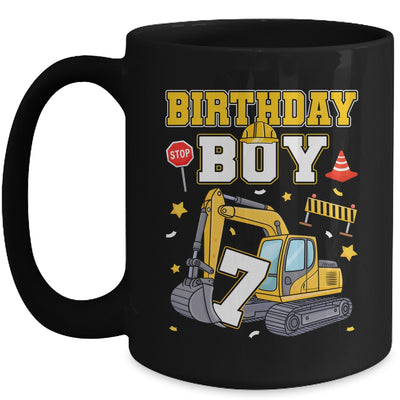 7th Birthday Boy 7 Years Old Excavator Three Decorations Mug | teecentury