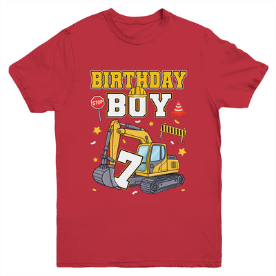 7th Birthday Boy 7 Years Old Excavator Three Decorations Youth Shirt | teecentury