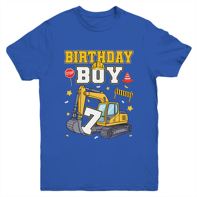 7th Birthday Boy 7 Years Old Excavator Three Decorations Youth Shirt | teecentury