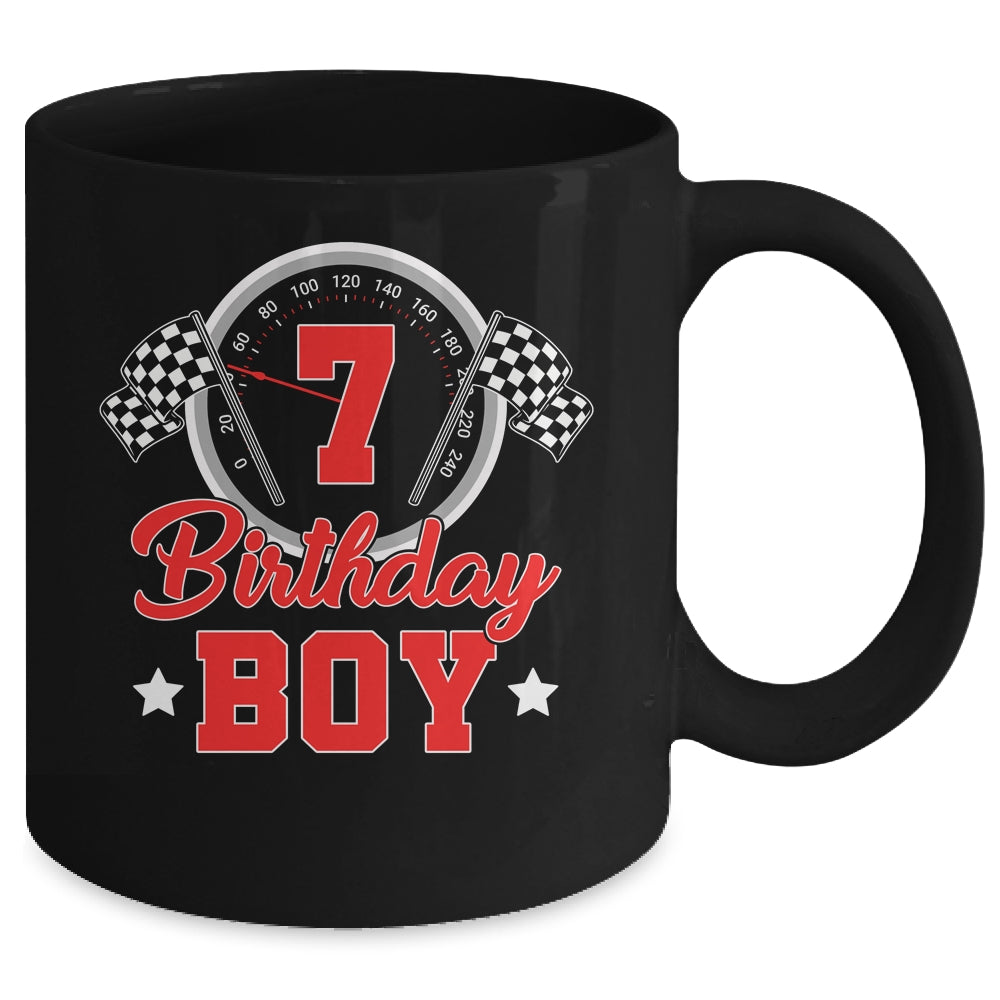 7th Birthday Boy Race Car Birthday Racing Car Flag Mug | teecentury
