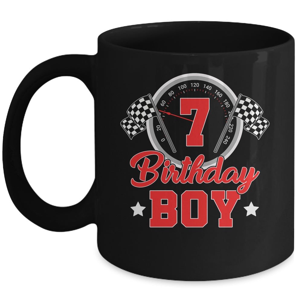 7th Birthday Boy Race Car Birthday Racing Car Flag Mug | teecentury