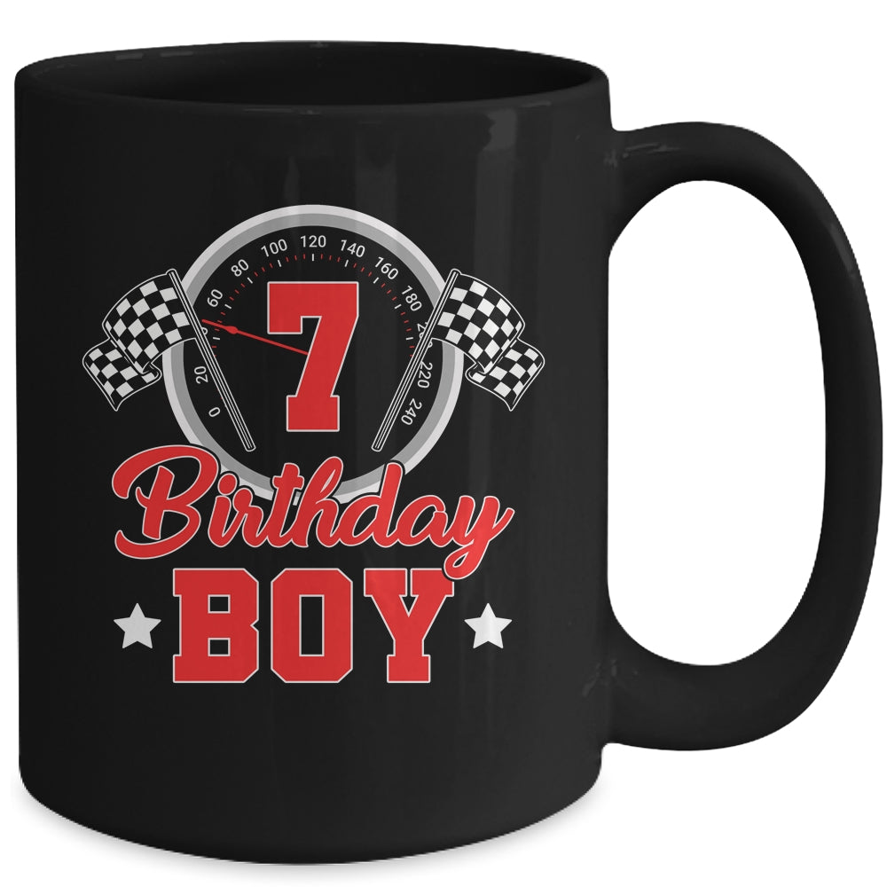 7th Birthday Boy Race Car Birthday Racing Car Flag Mug | teecentury
