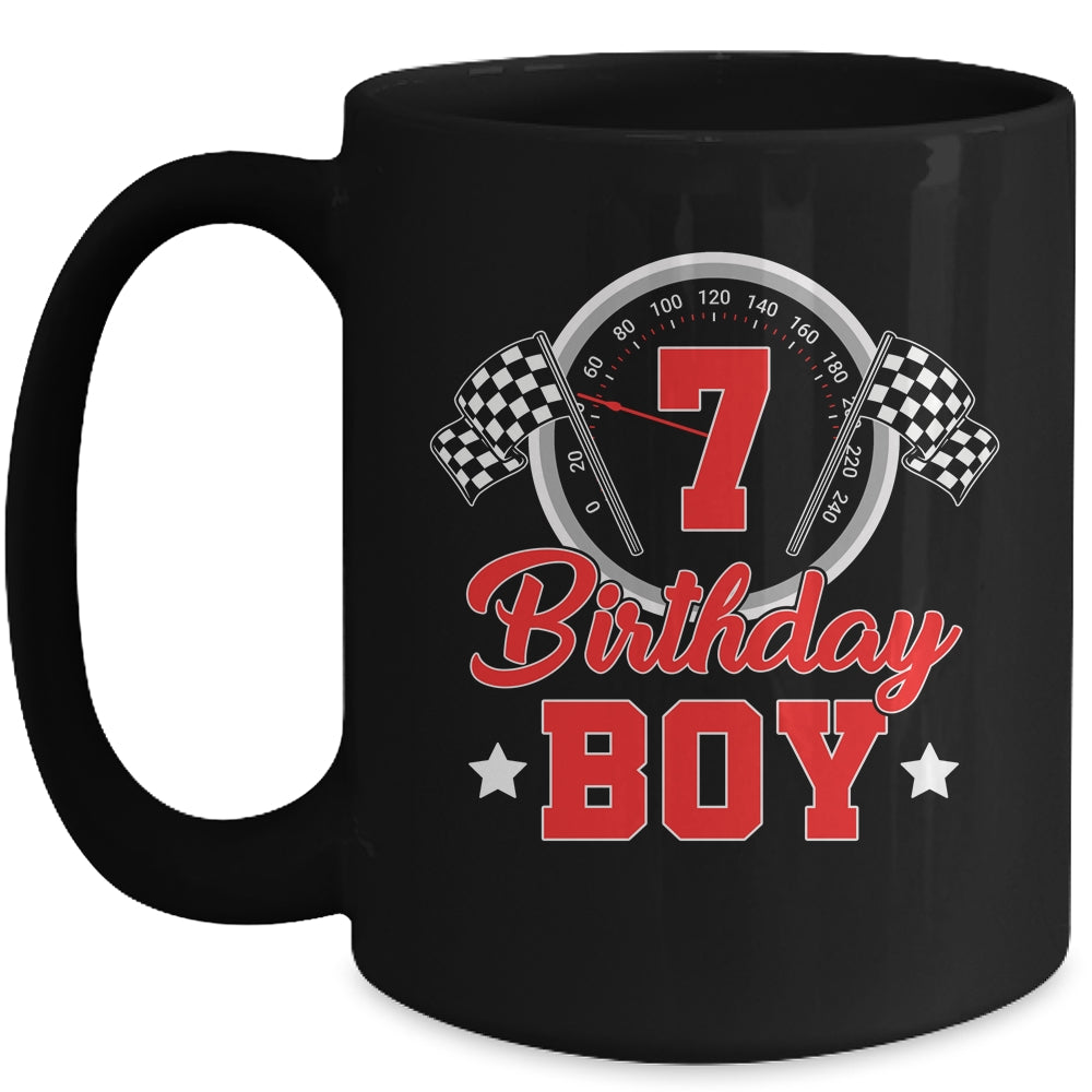7th Birthday Boy Race Car Birthday Racing Car Flag Mug | teecentury