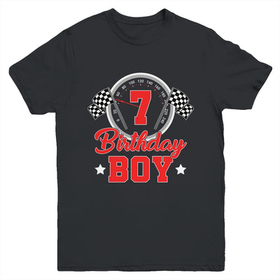 7th Birthday Boy Race Car Birthday Racing Car Flag Youth Shirt | teecentury