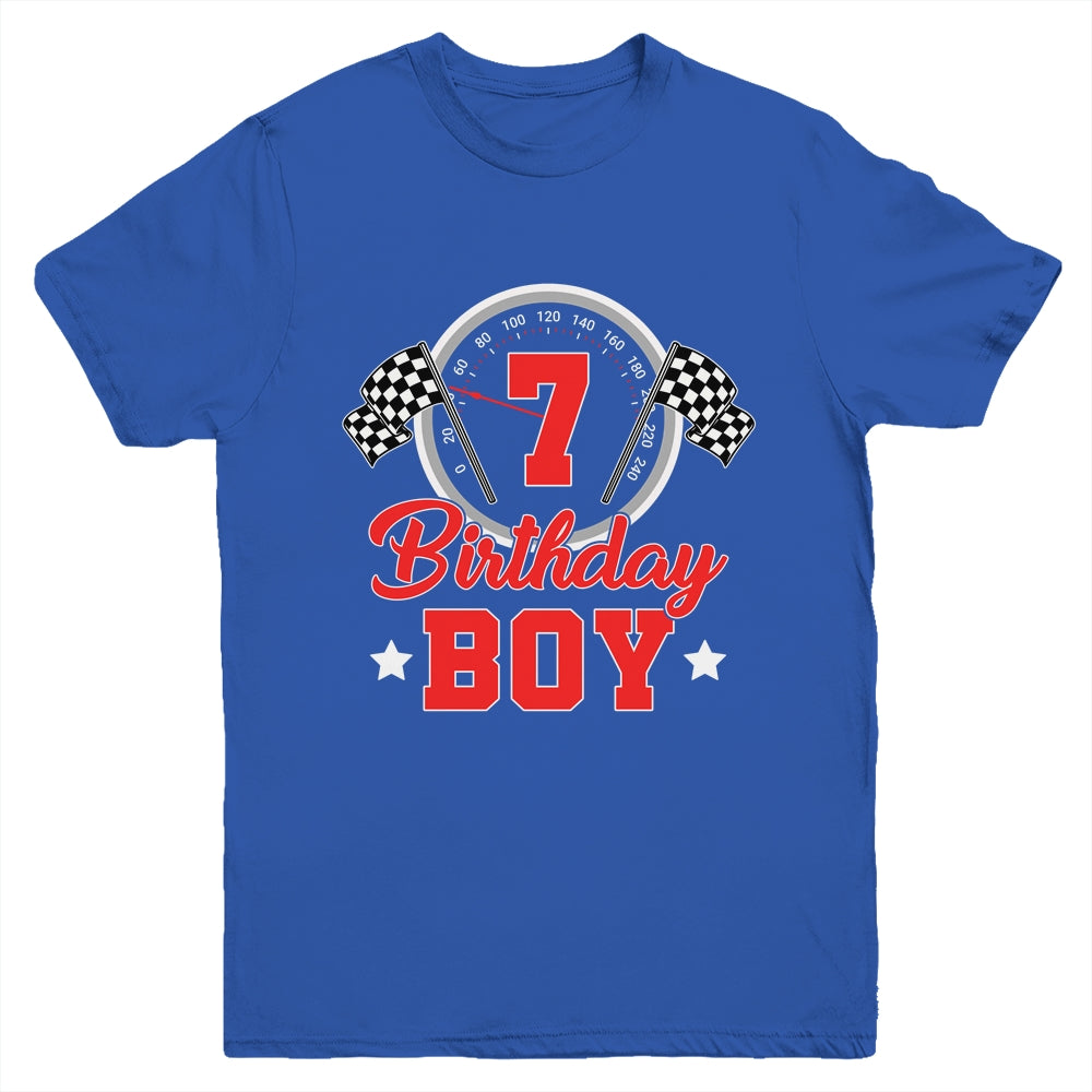 7th Birthday Boy Race Car Birthday Racing Car Flag Youth Shirt | teecentury