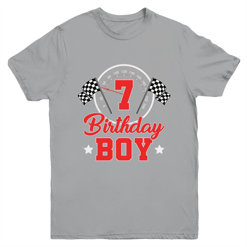 7th Birthday Boy Race Car Birthday Racing Car Flag Youth Shirt | teecentury