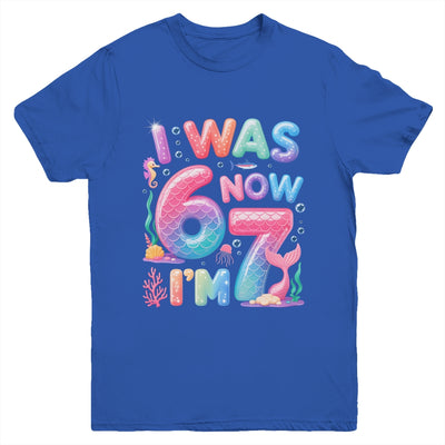 7th Birthday Girl I Was 6 Now I'm 7 Year Old Mermaid Youth Shirt | teecentury