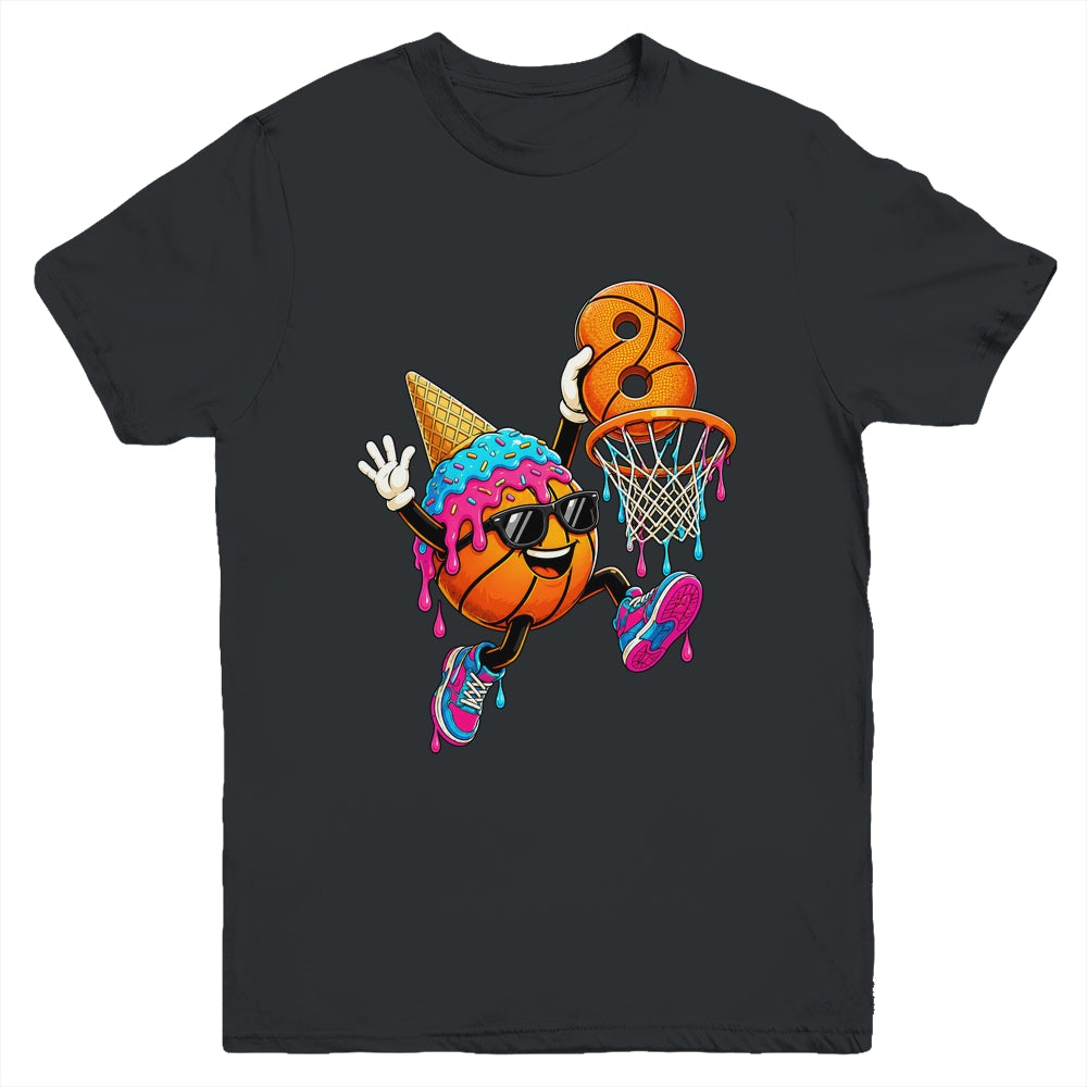 8Th Birthday Basketball Drip Ice Cream 8 Years Old Boys Kids Youth Shirt | teecentury