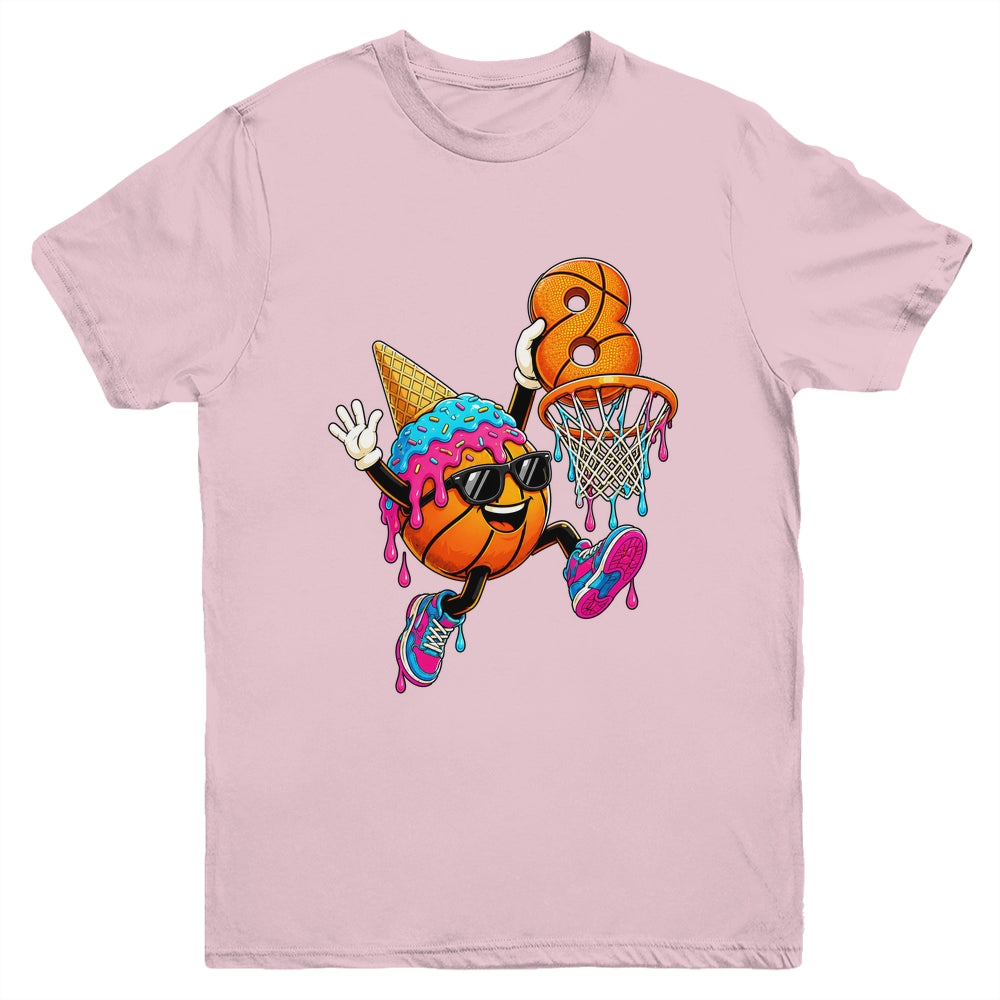 8Th Birthday Basketball Drip Ice Cream 8 Years Old Boys Kids Youth Shirt | teecentury