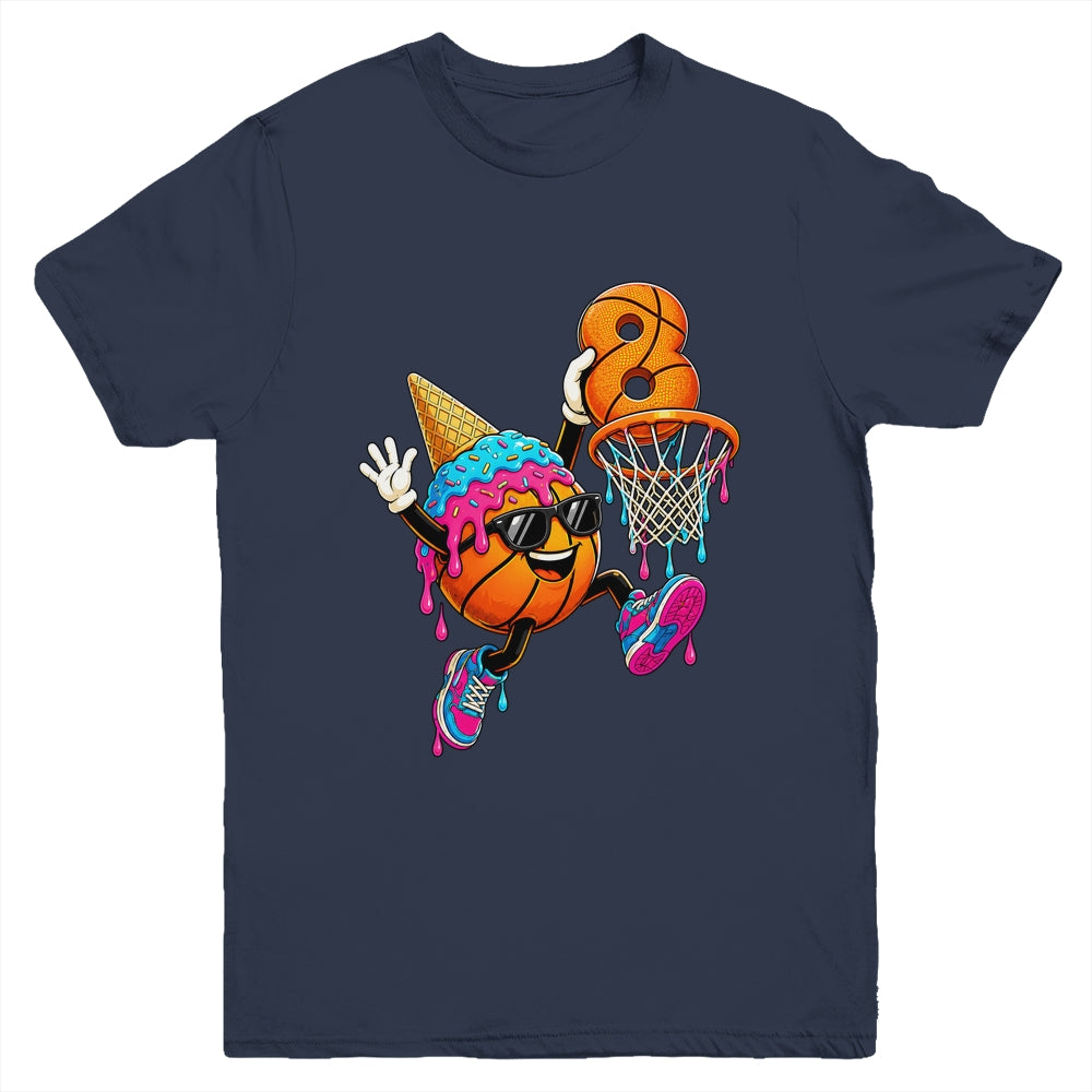 8Th Birthday Basketball Drip Ice Cream 8 Years Old Boys Kids Youth Shirt | teecentury