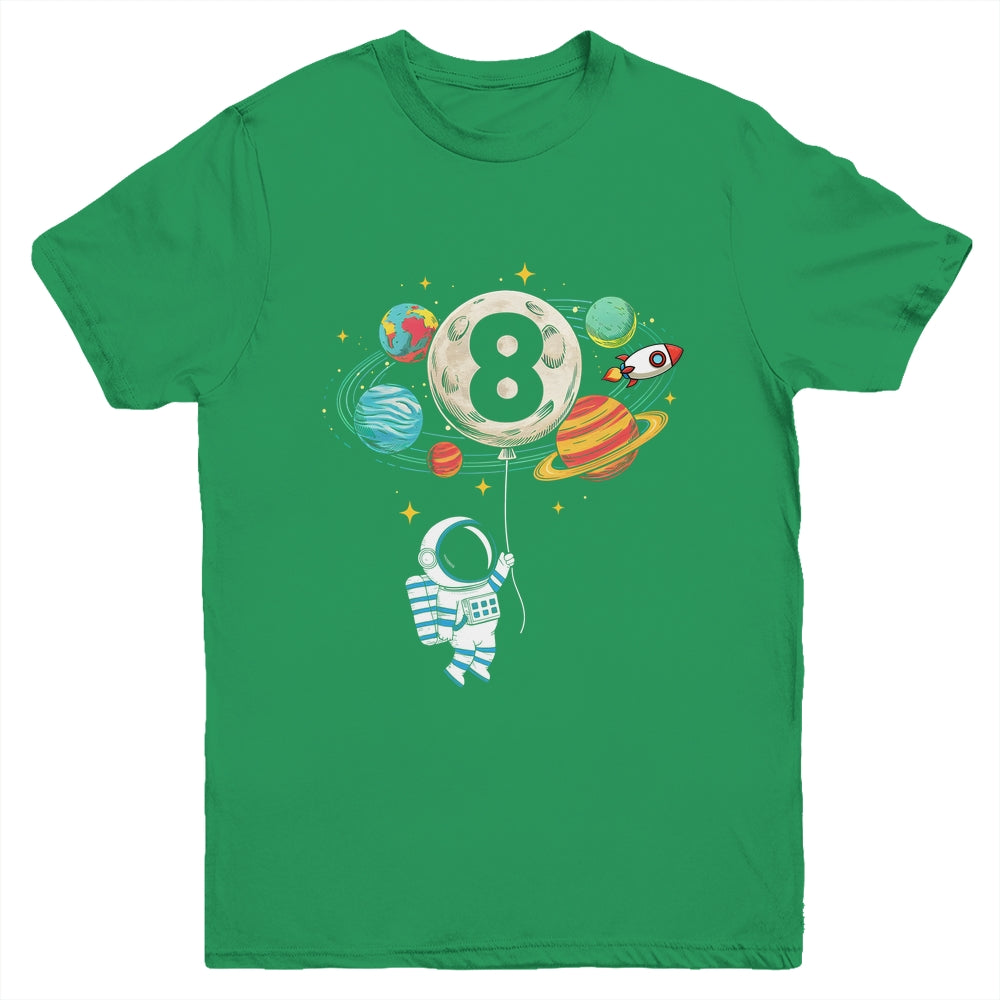 8 Years Old Birthday Boy Astronaut Space 8th Birthday Youth Shirt | teecentury