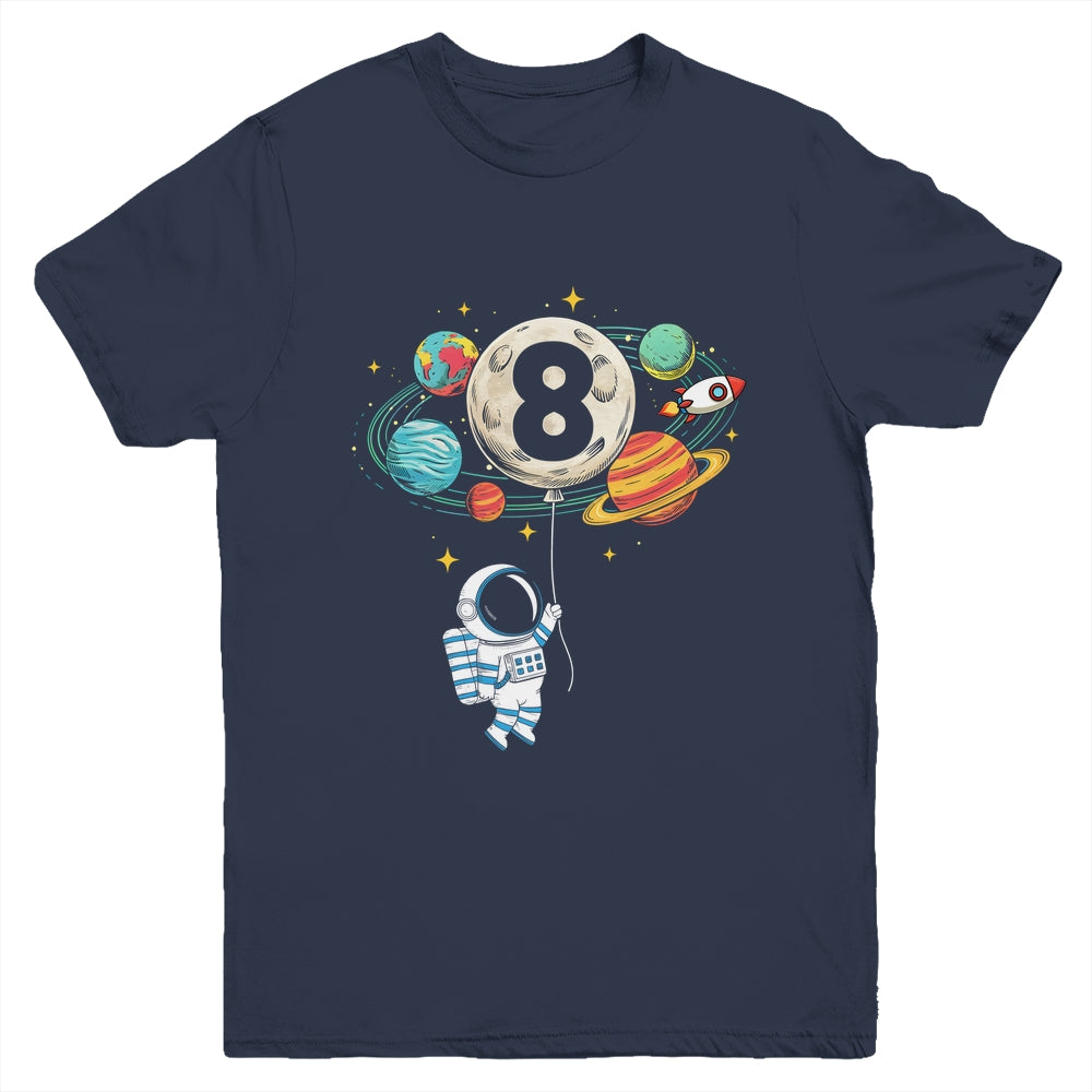 8 Years Old Birthday Boy Astronaut Space 8th Birthday Youth Shirt | teecentury