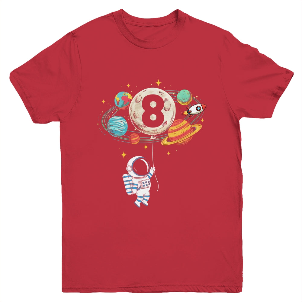 8 Years Old Birthday Boy Astronaut Space 8th Birthday Youth Shirt | teecentury