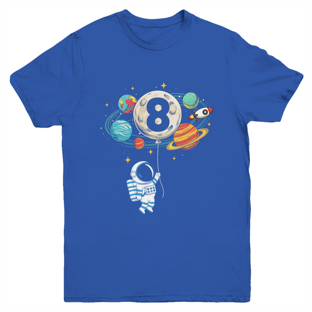 8 Years Old Birthday Boy Astronaut Space 8th Birthday Youth Shirt | teecentury