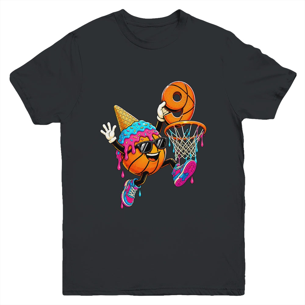 9Th Birthday Basketball Drip Ice Cream 9 Years Old Boys Kids Youth Shirt | teecentury
