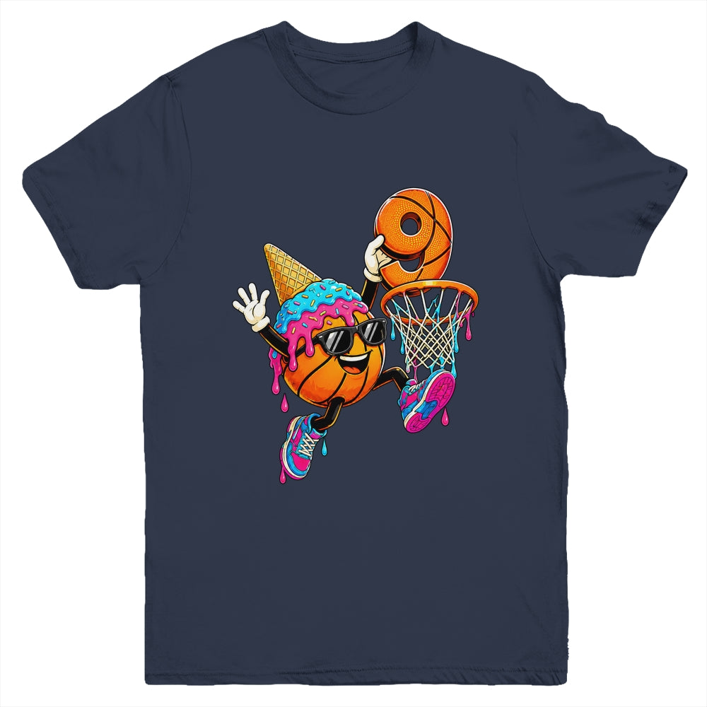 9Th Birthday Basketball Drip Ice Cream 9 Years Old Boys Kids Youth Shirt | teecentury