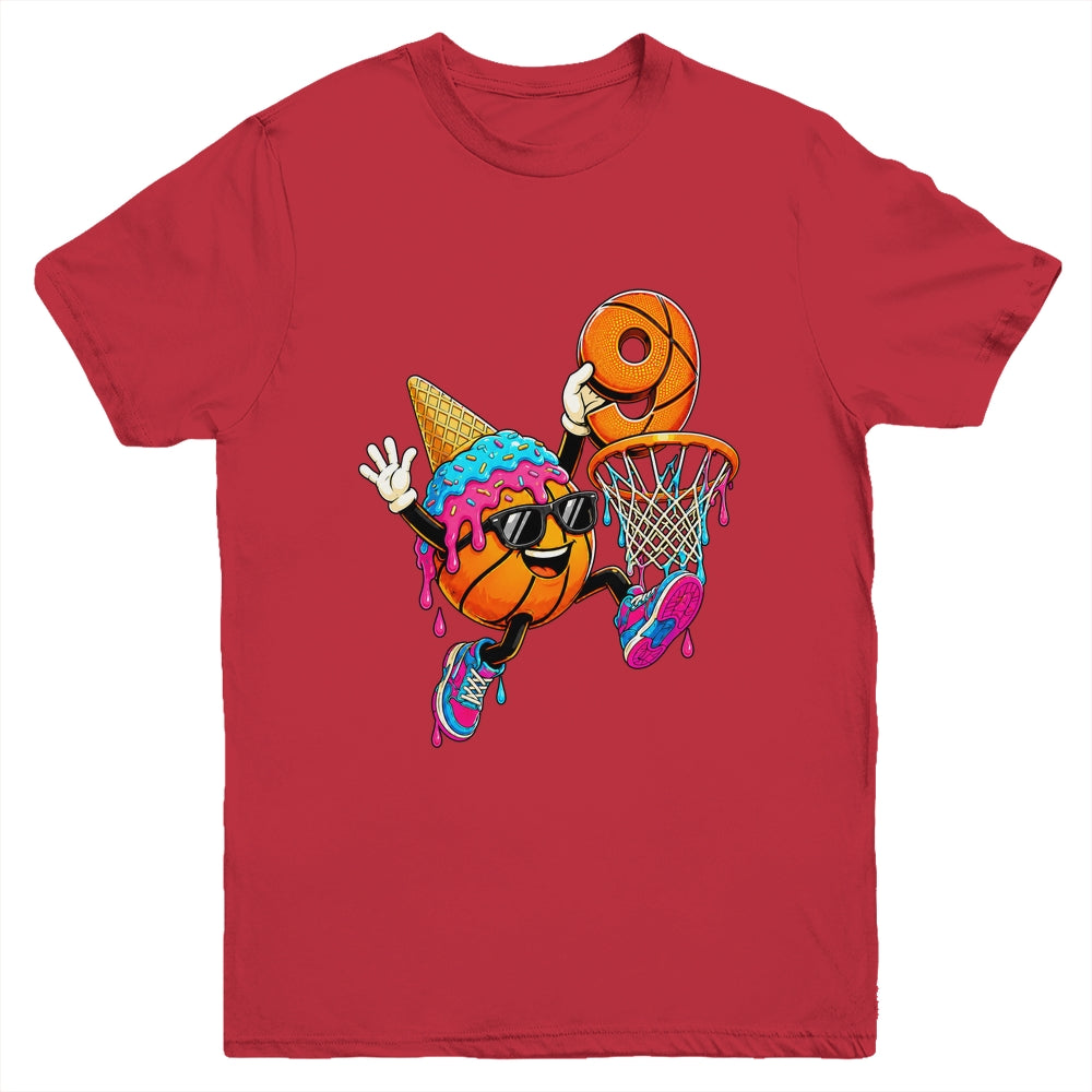 9Th Birthday Basketball Drip Ice Cream 9 Years Old Boys Kids Youth Shirt | teecentury