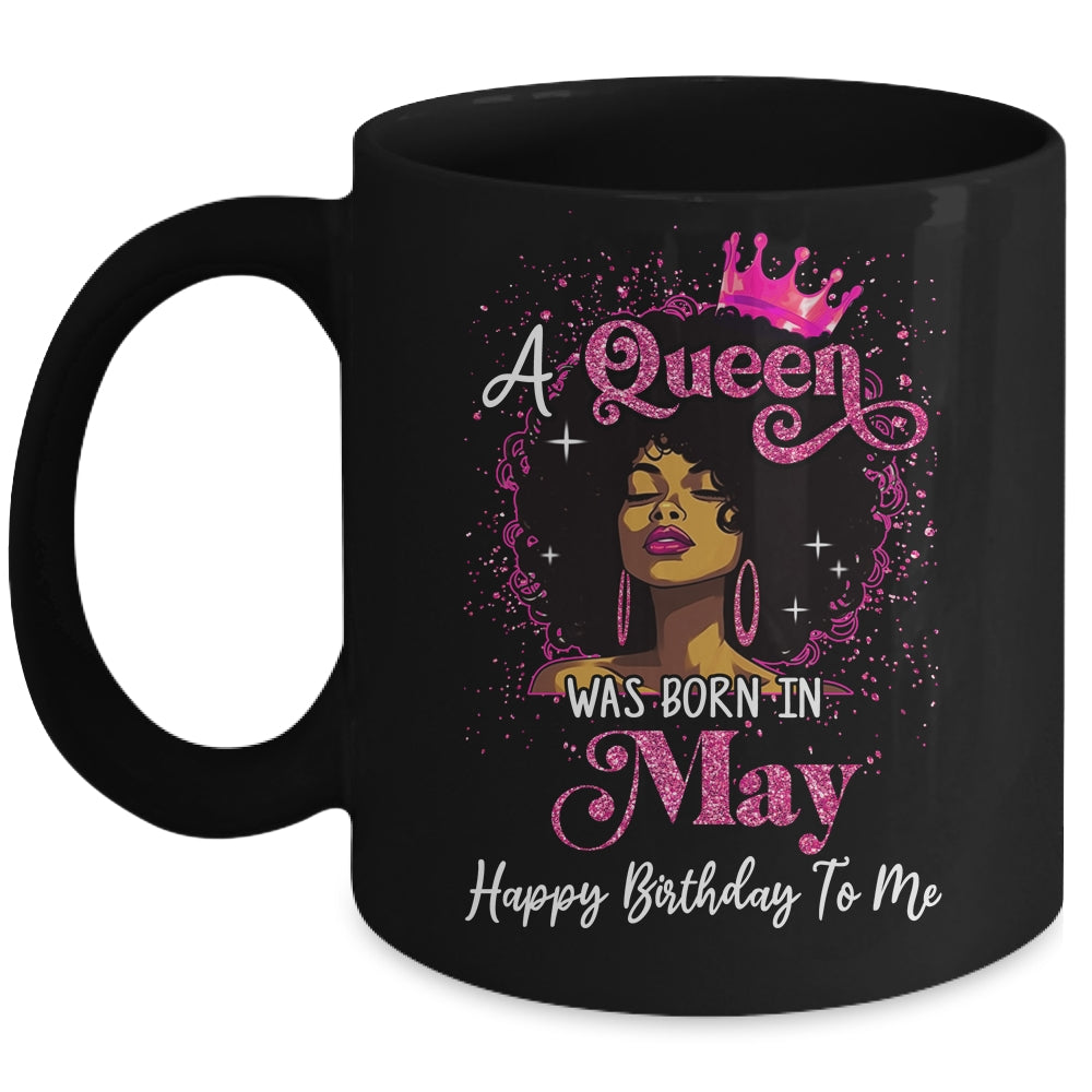 A Queen Was Born In May Black Girl Birthday Afro Women Mug | teecentury