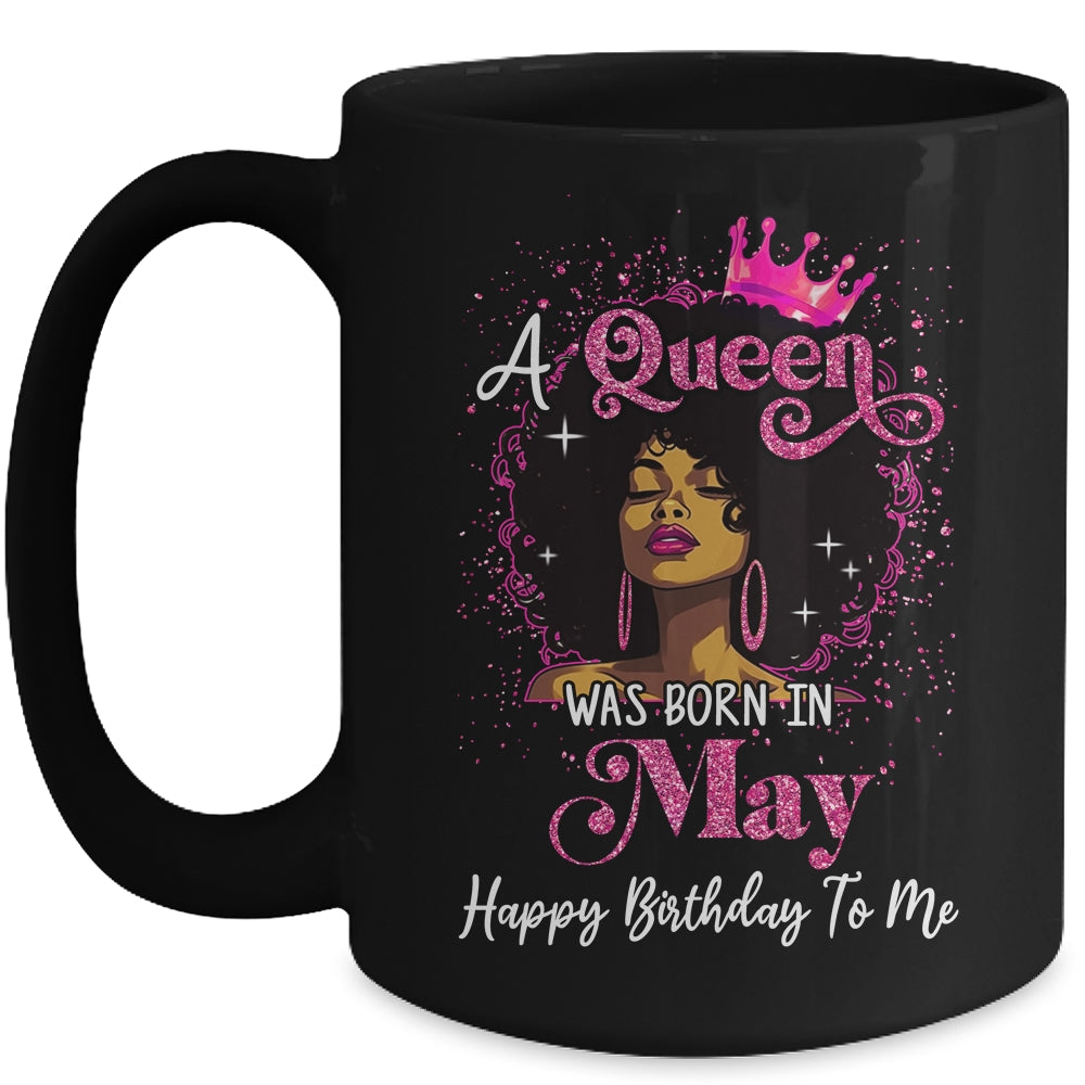 A Queen Was Born In May Black Girl Birthday Afro Women Mug | teecentury