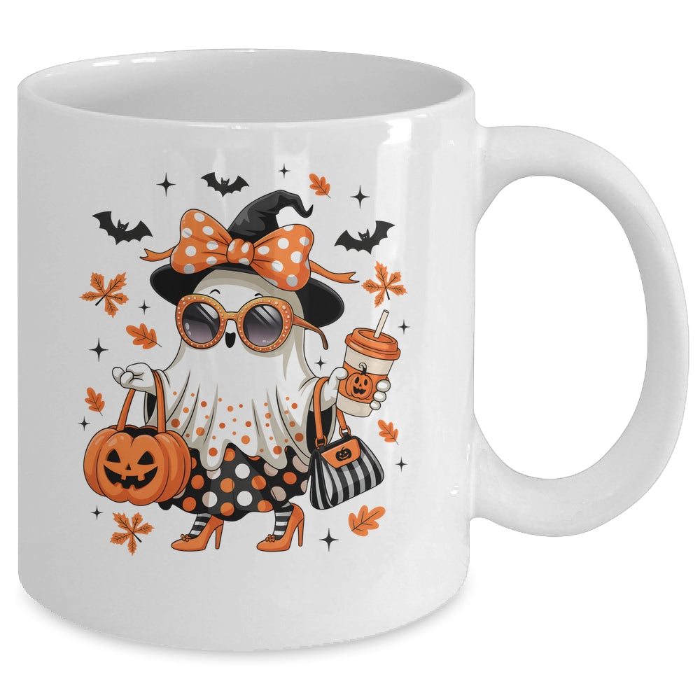 About Cute Funny Ghost Pumpkin Halloween Bow Funny Mug | teecentury