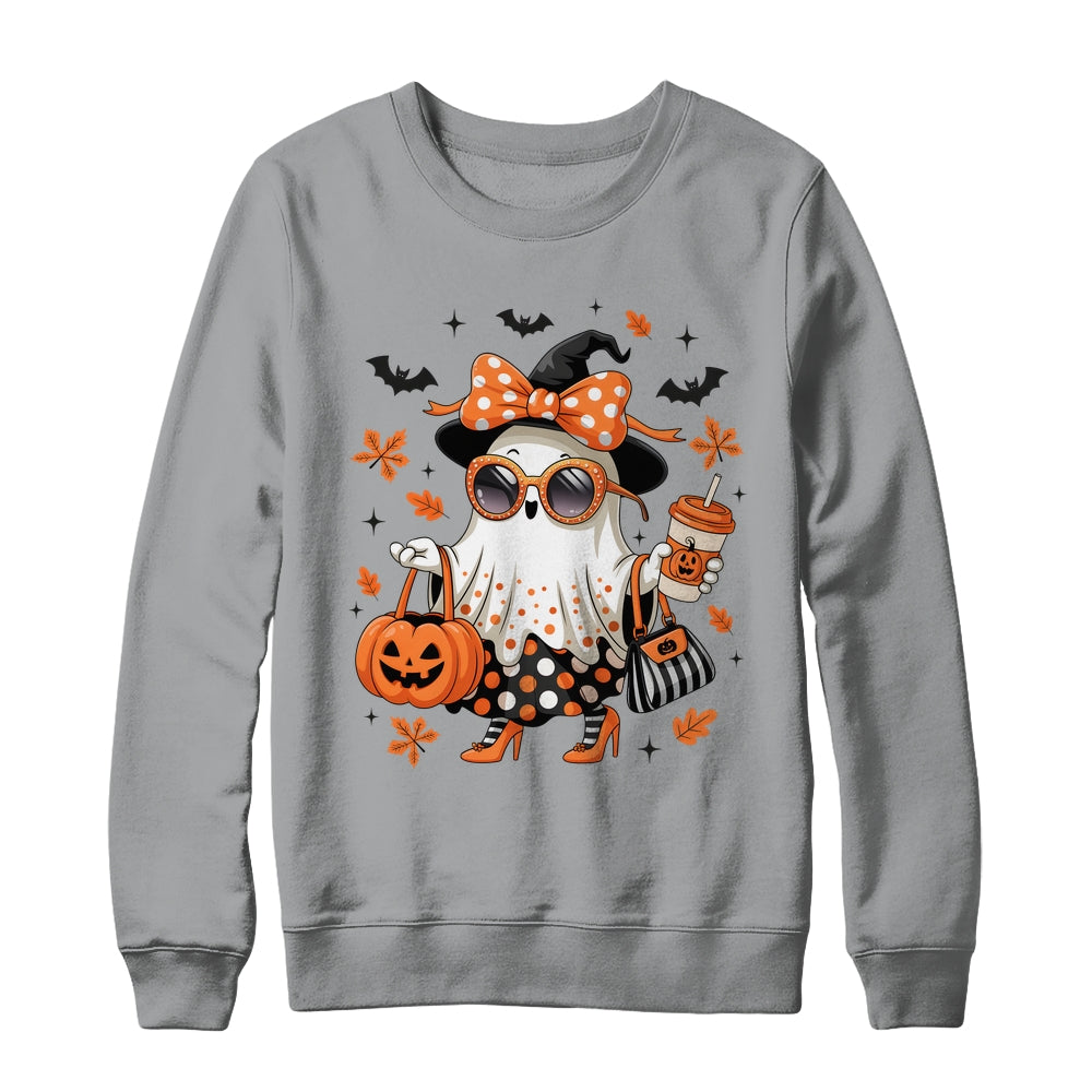 About Cute Funny Ghost Pumpkin Halloween Bow Funny Shirt & Sweatshirt | teecentury