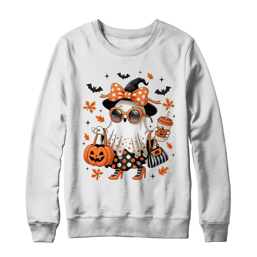 About Cute Funny Ghost Pumpkin Halloween Bow Funny Shirt & Sweatshirt | teecentury