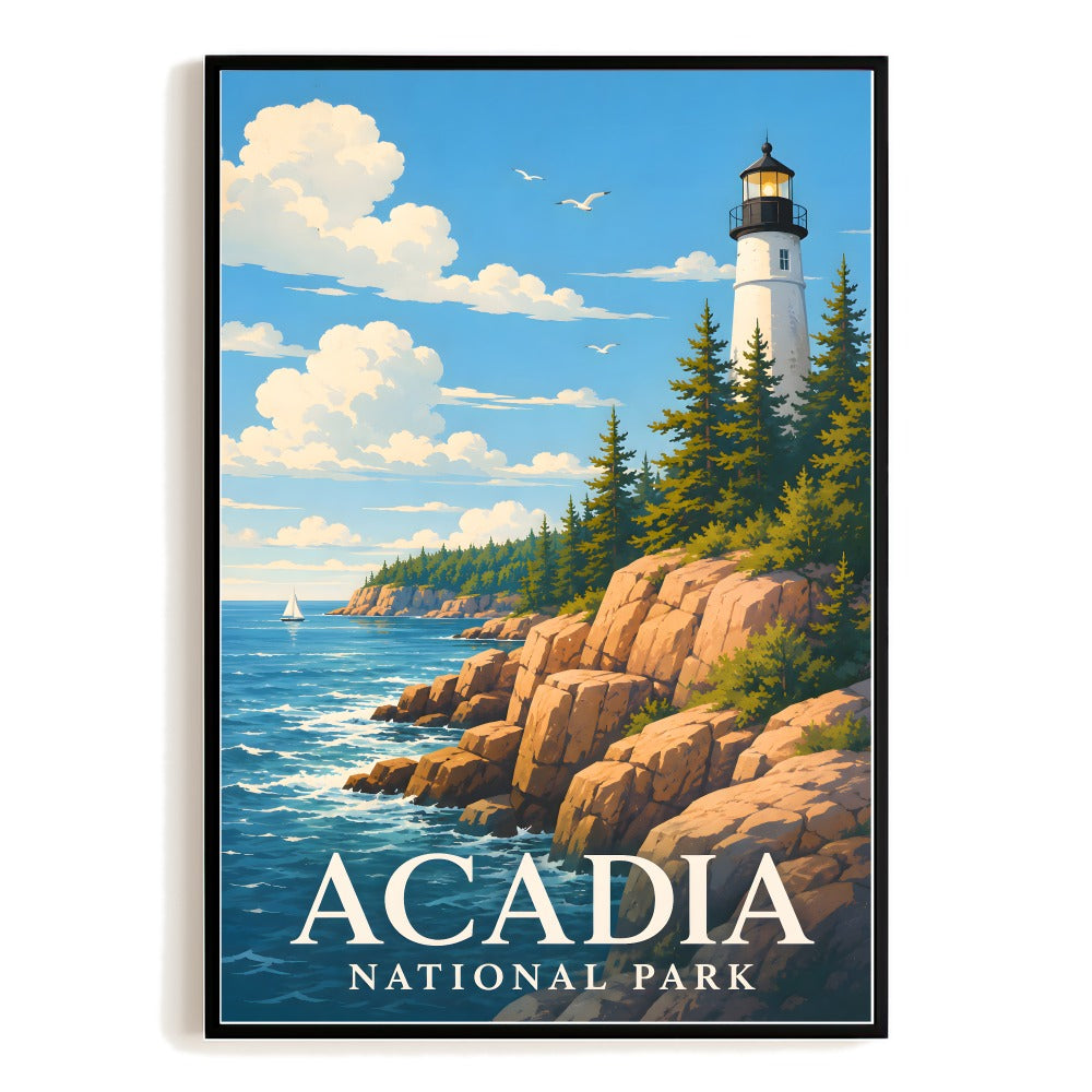 Acadia National Park Travel Poster Lighthouse Sunset Vintage Wall Art Landscape Print Painting Picture For Home Living Room Office Bedroom Decor Unframed | teecentury
