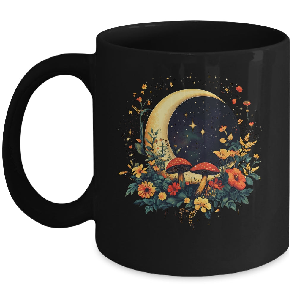 Aesthetic Cottagecore Botanical Moon Mushrooms Gardening Mug | teecentury