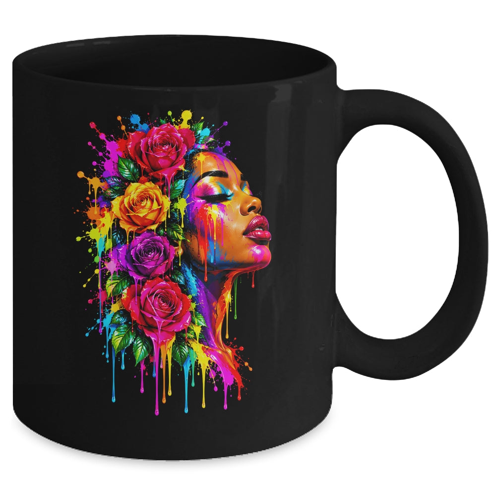 African Afro Woman Color Painted Face Floral Dripping Women Mug | teecentury