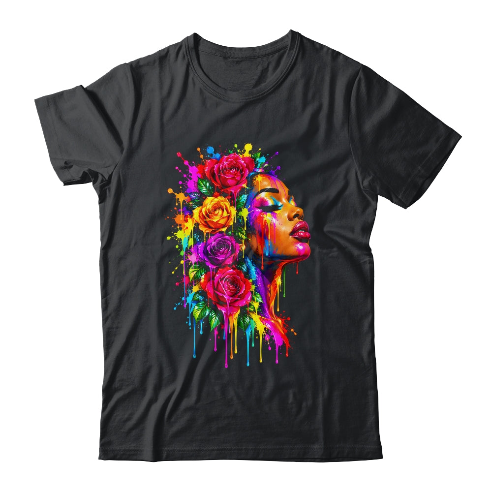 African Afro Woman Color Painted Face Floral Dripping Women Shirt & Tank Top | teecentury