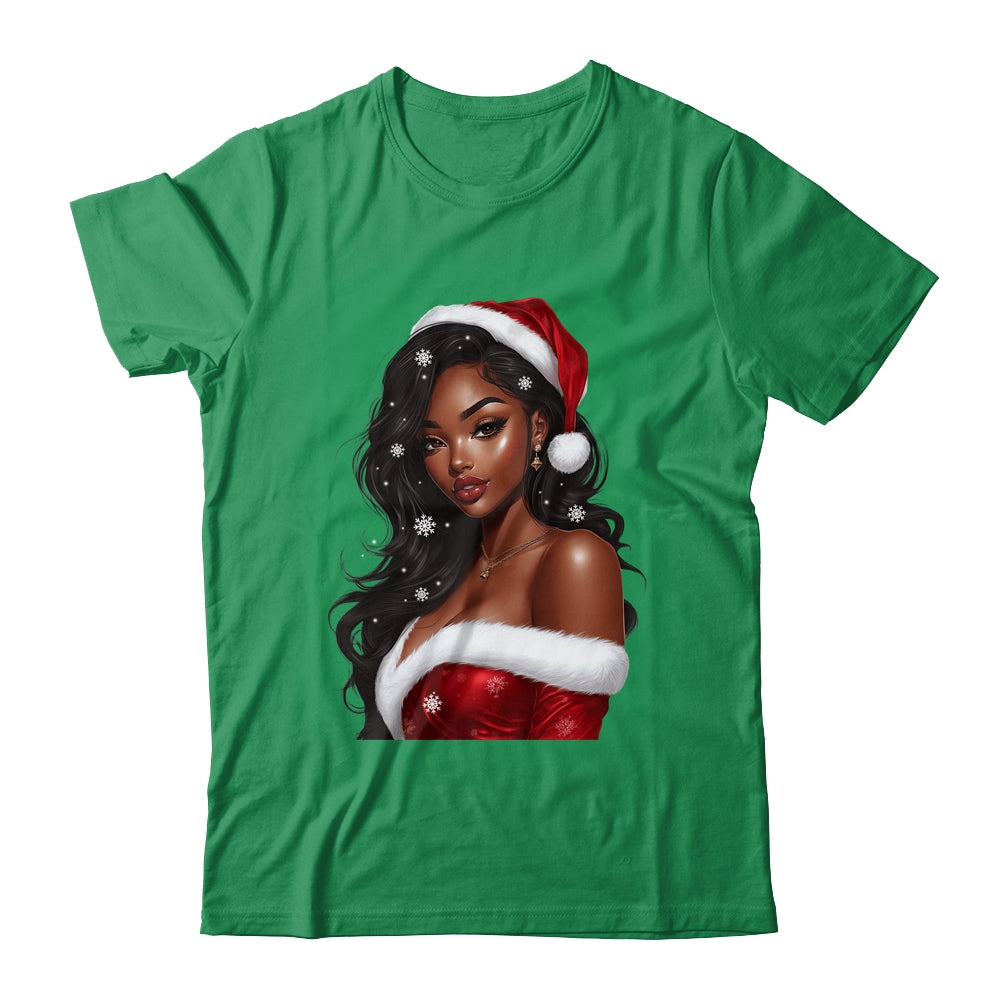 African American Afro Girl Melanin Santa Claus Christmas Shirt & Sweatshirt | teecentury