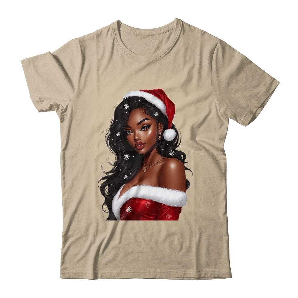 African American Afro Girl Melanin Santa Claus Christmas Shirt & Sweatshirt | teecentury