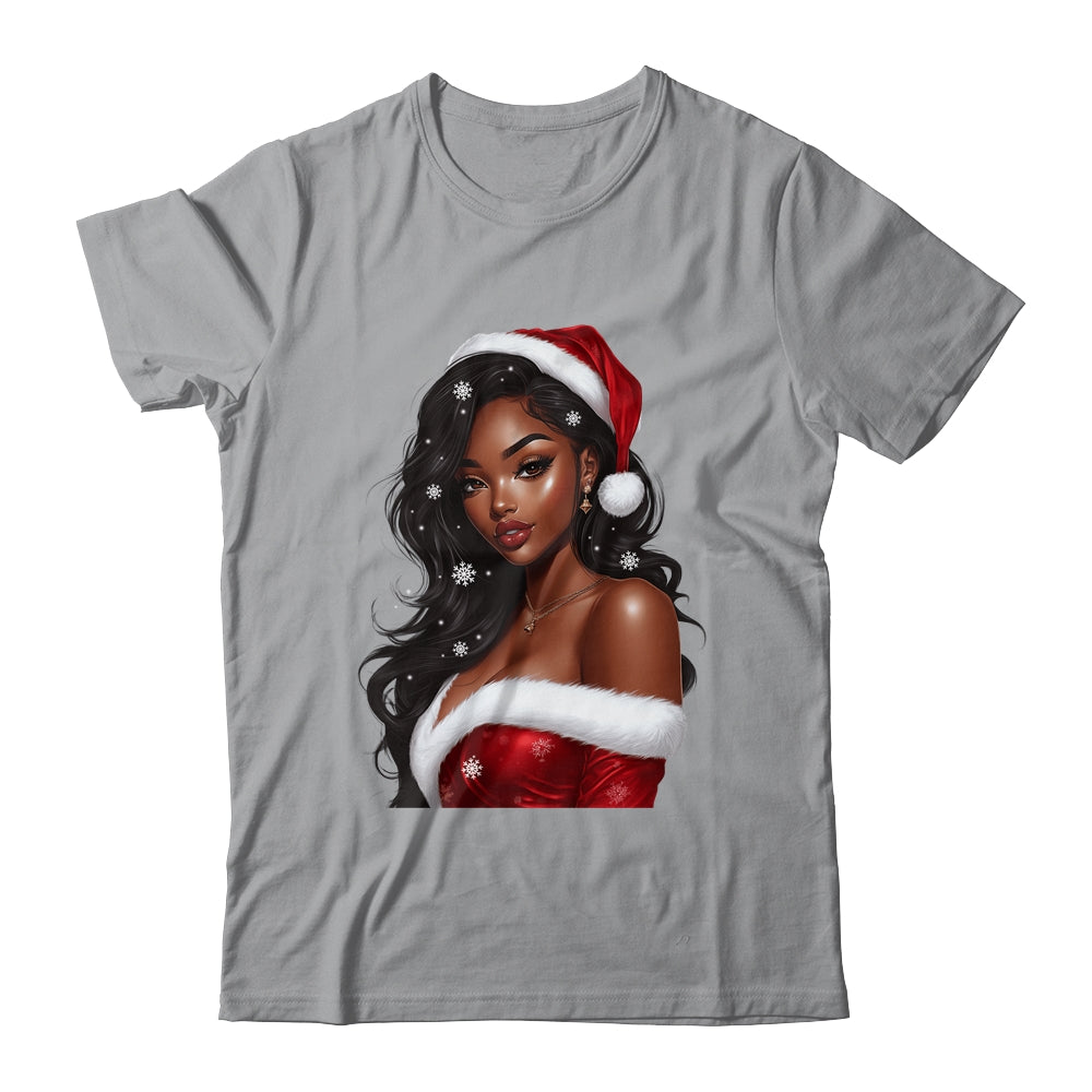 African American Afro Girl Melanin Santa Claus Christmas Shirt & Sweatshirt | teecentury