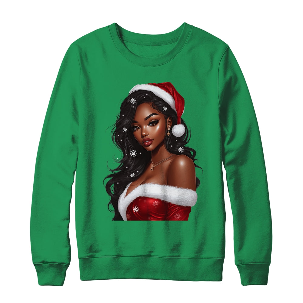 African American Afro Girl Melanin Santa Claus Christmas Shirt & Sweatshirt | teecentury