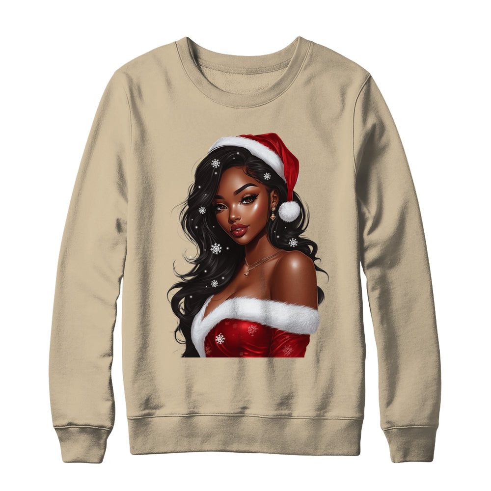 African American Afro Girl Melanin Santa Claus Christmas Shirt & Sweatshirt | teecentury